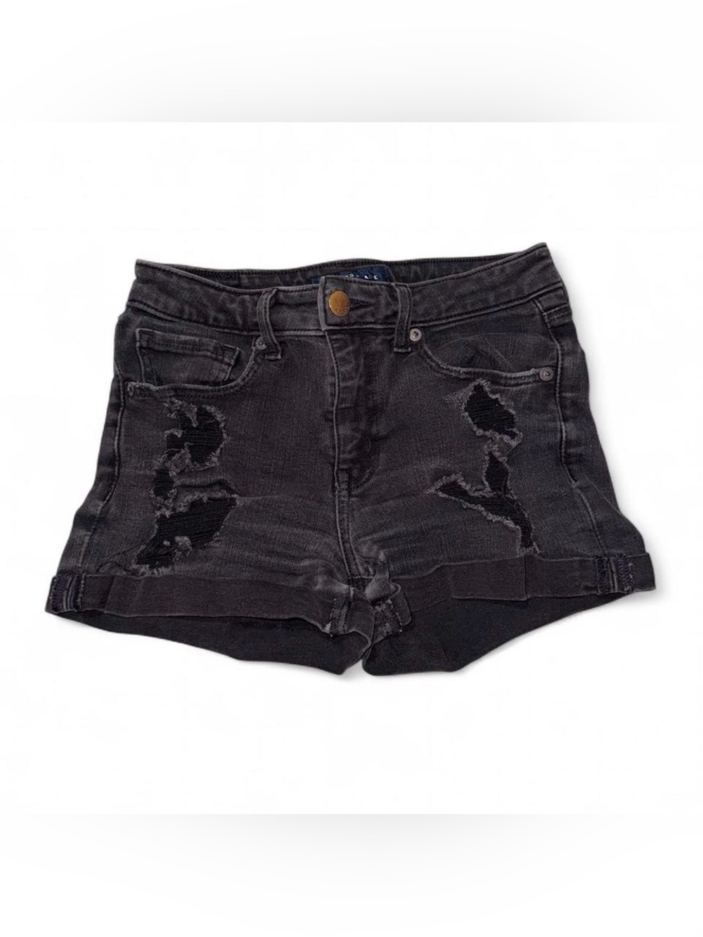 Aeropostale Black Distressed High-Rise Jean Shorts